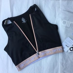 Aimn cropped black swim top/ sports bra